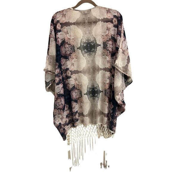 Atina Cristina rose print Kimono with fringe made in the U.S. one size Goth, rom - Picture 2 of 6